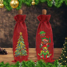 Load image into Gallery viewer, 2pcs Christmas Diamond Art Linen Wine Gift Bag Diamond Painting Red Wine Bag (A)