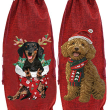 Load image into Gallery viewer, 2pcs Christmas Diamond Art Linen Wine Gift Bag Diamond Painting Red Wine Bag (B)
