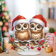 Load image into Gallery viewer, Acrylic Santa Hat Double Owl Diamond Painting Desktop Decorations for Beginner