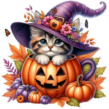 Load image into Gallery viewer, Diamond Painting - Full Round - Halloween pumpkin kitten (30*30CM)
