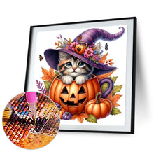 Load image into Gallery viewer, Diamond Painting - Full Round - Halloween pumpkin kitten (30*30CM)