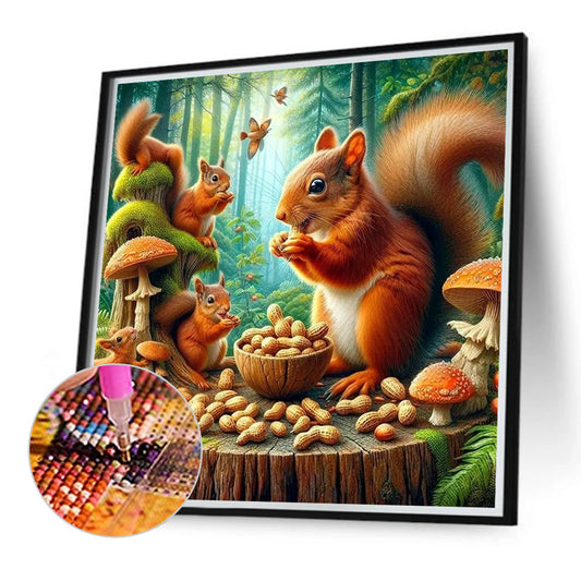 Diamond Painting - Full Round - Autumn squirrel eating peanuts (40*40CM)