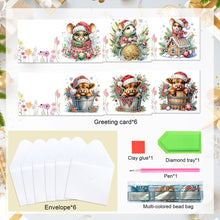 Load image into Gallery viewer, 6Pcs Xmas Mouse Yak Diamond Painting Greeting Card Diamond Handmade Card