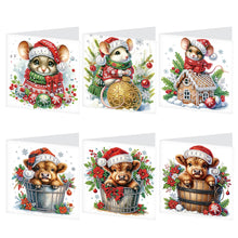 Load image into Gallery viewer, 6Pcs Xmas Mouse Yak Diamond Painting Greeting Card Diamond Handmade Card