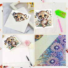 Load image into Gallery viewer, 6Pcs Flower Leopard Monkey Diamond Painting Greeting Card Diamond Handmade Card