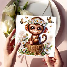Load image into Gallery viewer, 6Pcs Flower Leopard Monkey Diamond Painting Greeting Card Diamond Handmade Card