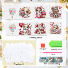 Load image into Gallery viewer, 6Pcs Flower Puppy Diamond Painting Greeting Card Diamond Handmade Card