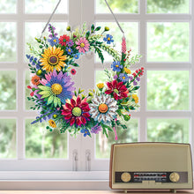 Load image into Gallery viewer, Acrylic Special Shaped Daisy Wreath DIY Diamond Painting Hanging Ornaments Kit