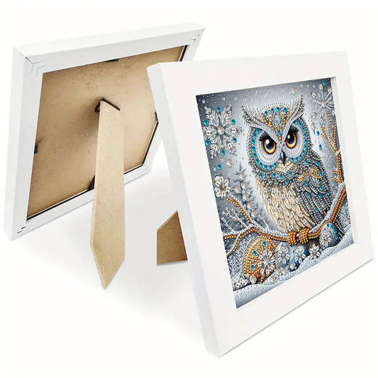 Diamond Painting - Partial Special Shaped - Winter owl with framed (19.2*19.2CM)