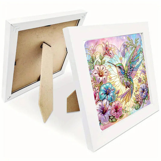 Diamond Painting - Partial Special Shaped - Flower hummingbird with framed (19.2*19.2CM)