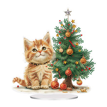 Load image into Gallery viewer, Acrylic Special Shape Christmas Tree Orange Cat Diamond Painting Desktop Decors