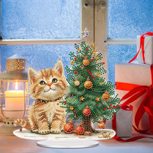 Load image into Gallery viewer, Acrylic Special Shape Christmas Tree Orange Cat Diamond Painting Desktop Decors