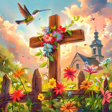 Load image into Gallery viewer, Diamond Painting - Full Round - Flower cross hummingbird church (30*30CM)