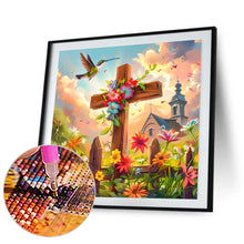 Load image into Gallery viewer, Diamond Painting - Full Round - Flower cross hummingbird church (30*30CM)