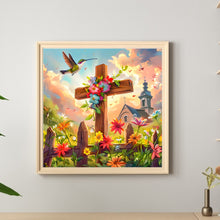 Load image into Gallery viewer, Diamond Painting - Full Round - Flower cross hummingbird church (30*30CM)