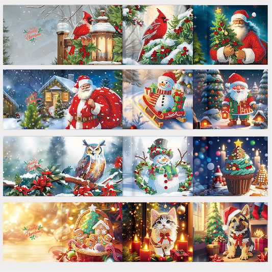 12pcs Christmas Diamond Painting Greeting Cards Diamond Art Christmas Cards (D)