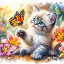 Load image into Gallery viewer, Diamond Painting - Full Round - Butterfly cat (30*30CM)