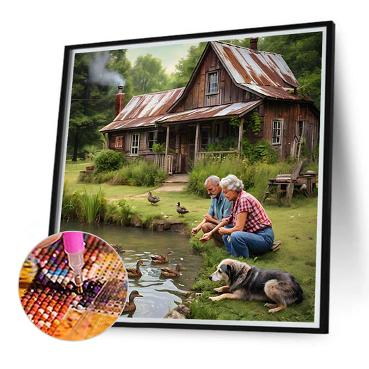 Diamond Painting - Full Round - Old couple in the village (40*40CM)