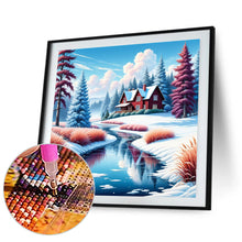 Load image into Gallery viewer, Diamond Painting - Full Round - Snowy riverside house (30*30CM)