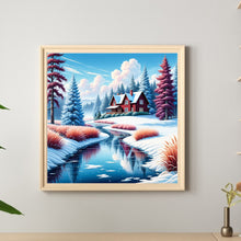 Load image into Gallery viewer, Diamond Painting - Full Round - Snowy riverside house (30*30CM)