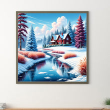 Load image into Gallery viewer, Diamond Painting - Full Round - Snowy riverside house (30*30CM)
