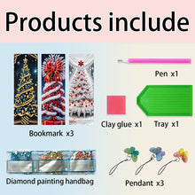 Load image into Gallery viewer, 3Pcs PET Special Shaped Christmas Rose DIY Diamond Bookmark with Crystal Pendant