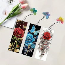 Load image into Gallery viewer, 3Pcs PET Special Shaped Christmas Rose DIY Diamond Bookmark with Crystal Pendant