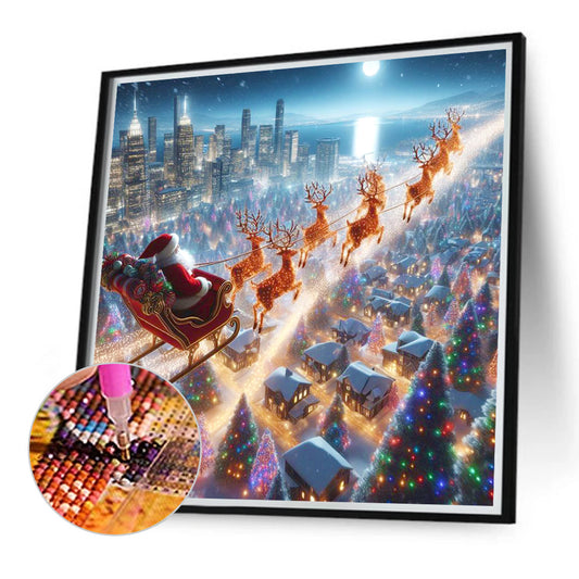Diamond Painting - Full Round - Santa Claus over the town (30*30CM)