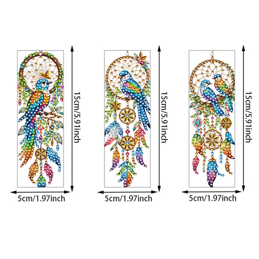 3Pcs Special Shape Dream Catcher Bird Diamond Painting Art Bookmark for Books