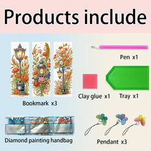 Load image into Gallery viewer, 3Pcs Special Shape Flowers Under Street Lamp Diamond Painting Art Bookmark