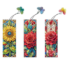 Load image into Gallery viewer, 3Pcs Special Shape Flowers Diamond Painting Art Bookmark with Pendant for Books