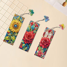 Load image into Gallery viewer, 3Pcs Special Shape Flowers Diamond Painting Art Bookmark with Pendant for Books