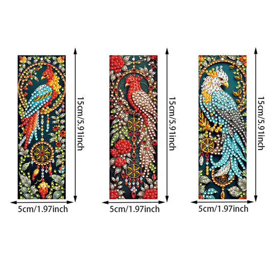 3Pcs Special Shape Birds Diamond Painting Art Bookmark with Pendant for Books