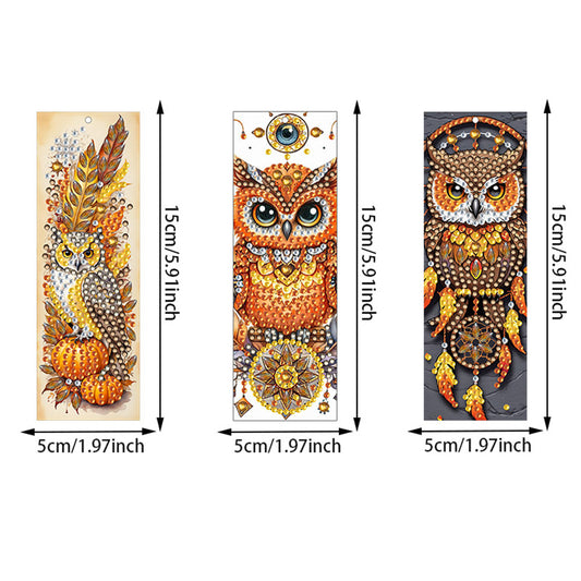 3Pcs Special Shape Owl Diamond Painting Art Bookmark with Pendant for Book Lover