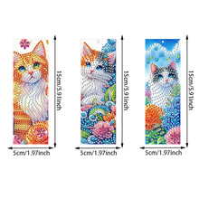 Load image into Gallery viewer, 3Pcs Special Shape Cat and Flower Diamond Painting Art Bookmark with Pendant