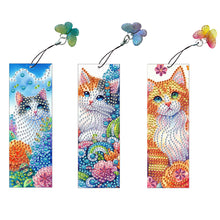 Load image into Gallery viewer, 3Pcs Special Shape Cat and Flower Diamond Painting Art Bookmark with Pendant