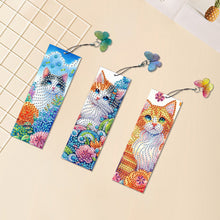 Load image into Gallery viewer, 3Pcs Special Shape Cat and Flower Diamond Painting Art Bookmark with Pendant