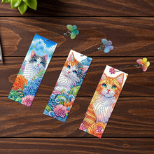 Load image into Gallery viewer, 3Pcs Special Shape Cat and Flower Diamond Painting Art Bookmark with Pendant