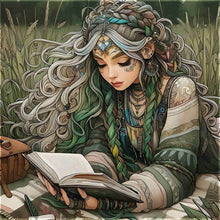 Load image into Gallery viewer, Diamond Painting - Full Round - Curly girl reading in the grass (40*40CM)