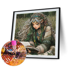 Load image into Gallery viewer, Diamond Painting - Full Round - Curly girl reading in the grass (40*40CM)