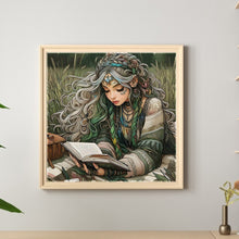 Load image into Gallery viewer, Diamond Painting - Full Round - Curly girl reading in the grass (40*40CM)