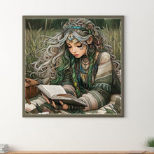 Load image into Gallery viewer, Diamond Painting - Full Round - Curly girl reading in the grass (40*40CM)