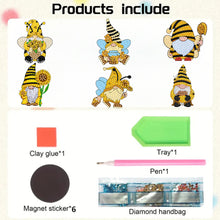 Load image into Gallery viewer, 6Pcs Acrylic Bee Gnome Fridge Stickers Diamond Painting Magnets Decals