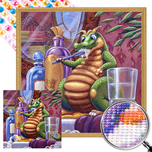 Load image into Gallery viewer, AB Diamond Painting - Full Round - Little green dragon brushing teeth (50*50CM)