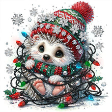 Load image into Gallery viewer, Diamond Painting - Partial Special Shaped - Christmas lights and little hedgehog (30*30CM)