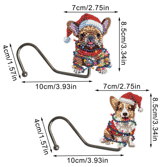 2Pcs Xmas Puppy DIY Diamond Painting Countertop Hooks for Home Office Decor