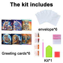 Load image into Gallery viewer, 6Pcs Diamond Painting Greeting Card Animals Diamond Handmade Card for Friends