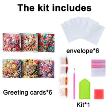 Load image into Gallery viewer, 6Pcs Diamond Painting Greeting Card Heart Diamond Handmade Card for Friends