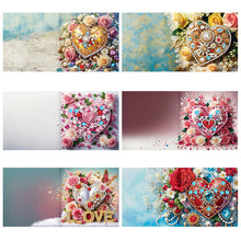Load image into Gallery viewer, 6Pcs Diamond Painting Greeting Card Heart Diamond Handmade Card for Friends