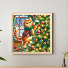Load image into Gallery viewer, Diamond Painting - Full Round - Cat climbing Christmas tree (30*30CM)